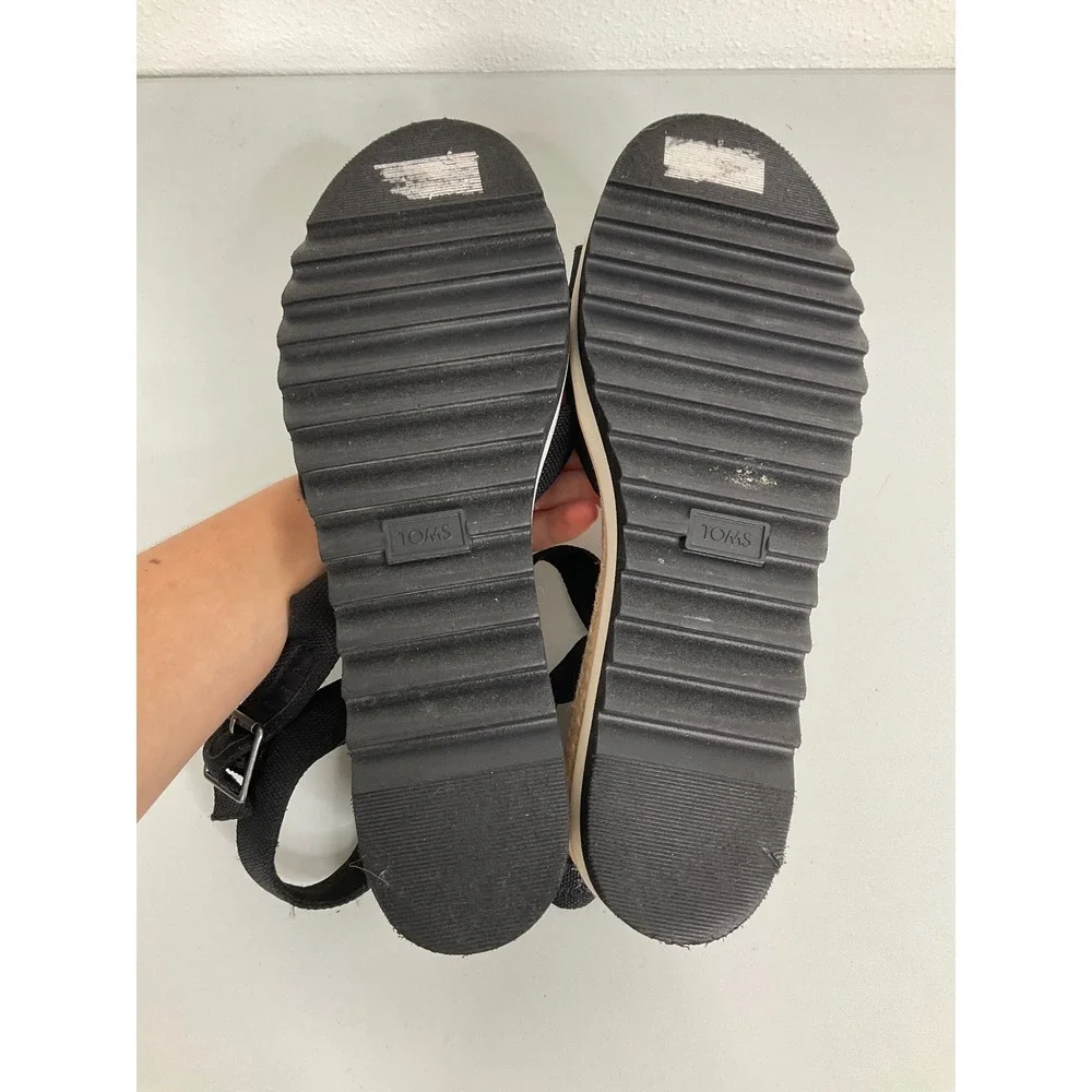 TOMS Diana Black Canvas Platform‎ Wedge Espadrille Sandals Womens 11